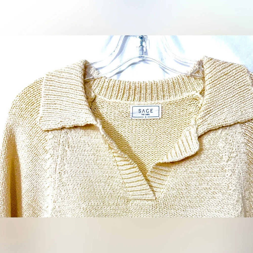 Sage The Label Scarlet Collared Cropped Cream Sweater Size Small